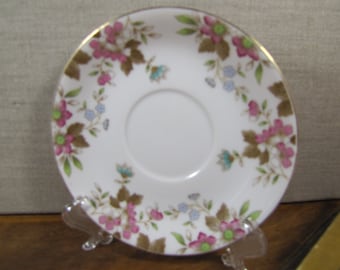 Sango Fine China Saucer - Carlton Pattern - Made in Japan - Pink, White and Blue Flowers - Gold Accent