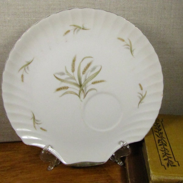 Porcelain Snack Plate - Brown Wheat - Tan and Green Leaves - Shell Shaped