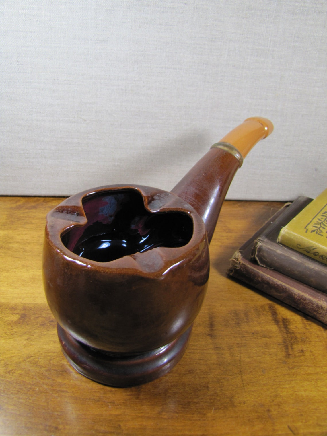 Ceramic Pipe Holder Dark Brown Glaze Pipe Shaped Made in Etsy
