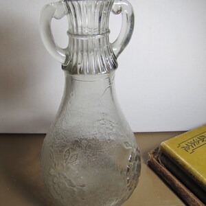 Vintage Glass White House Vinegar Jug - Crackle Look Finish - Embossed Flowers - Ribbed Neck - Double Handle afbeelding 1