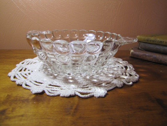 Vintage Clear Glass Dish - Bubble and Rib Pattern - Double Handle