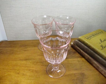 Set of Three (3) Pale Pink Glass Footed - Pedestal Dessert Dishes