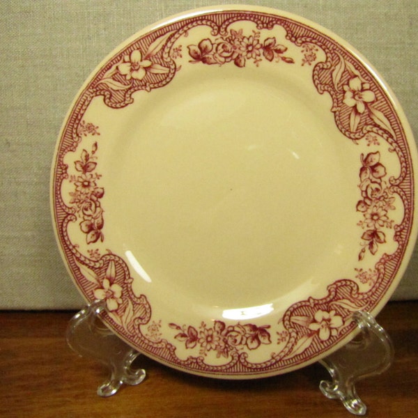 Vintage Wellsville China "San - Tan" Small Plate - Red and Tan