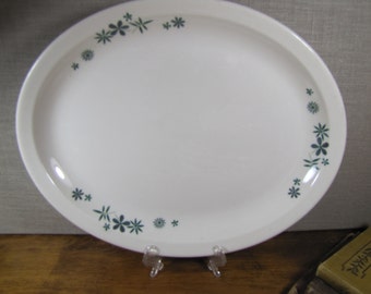 Syracuse China - Large Oval Serving Platter - Green Flowers and Leaves