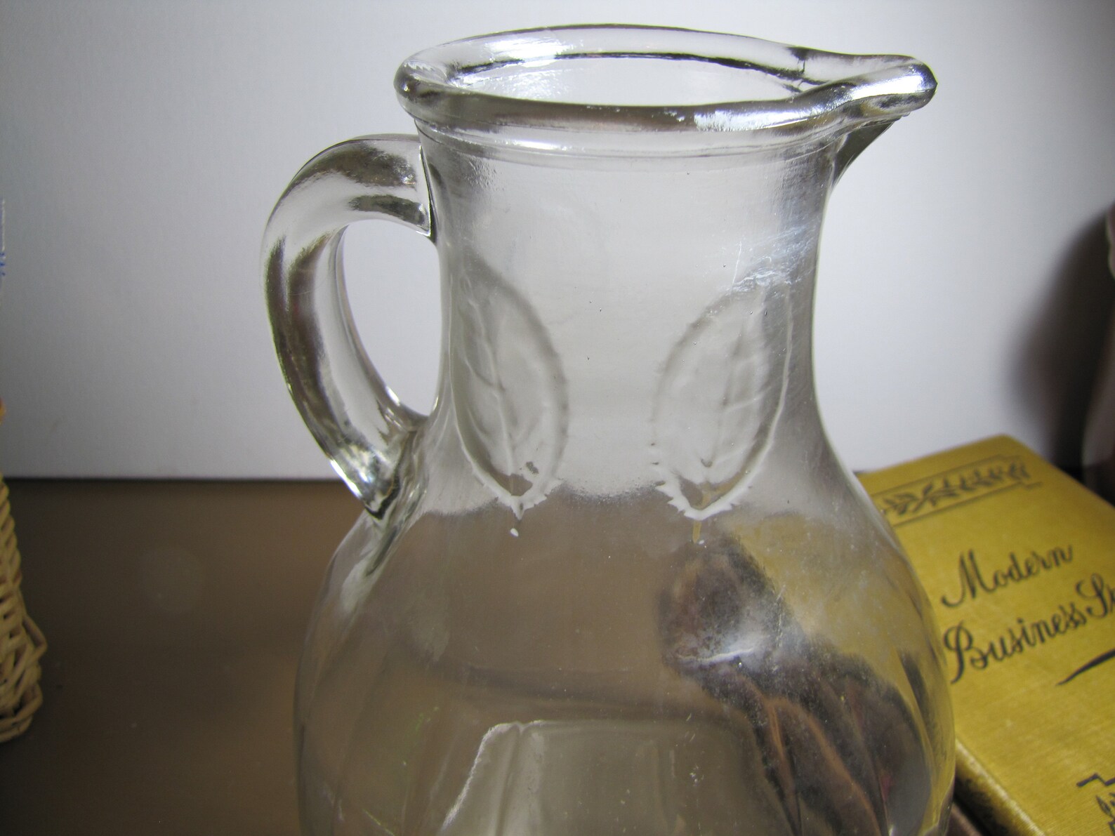 Vintage Glass White House Vinegar Jug Embossed Leaf Small Etsy