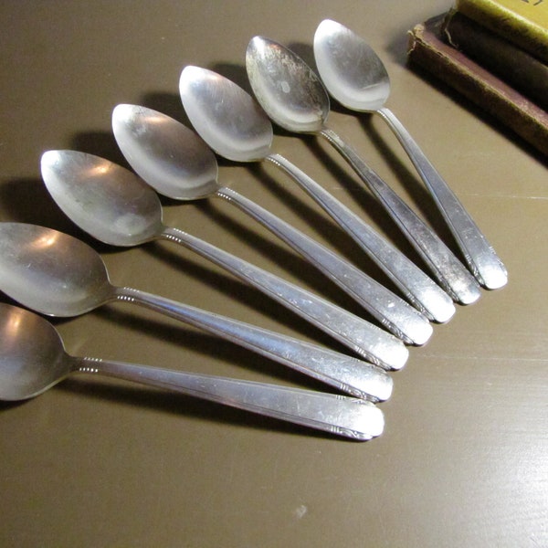 Set of Seven (7)  Tudor Plate - Oneida - Community Plate - Soup Spoons - Elaine Pattern (c. 1926)