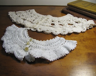 Two (2) Vintage Crocheted Collars - One White and One Ecru - Button Closures