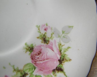 Vintage Bread and Butter Plate - Pale Pink Roses - Gold Accent