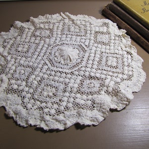 Vintage Crocheted Doily - Fine Thread - Dark Cream Color - Scalloped Edges