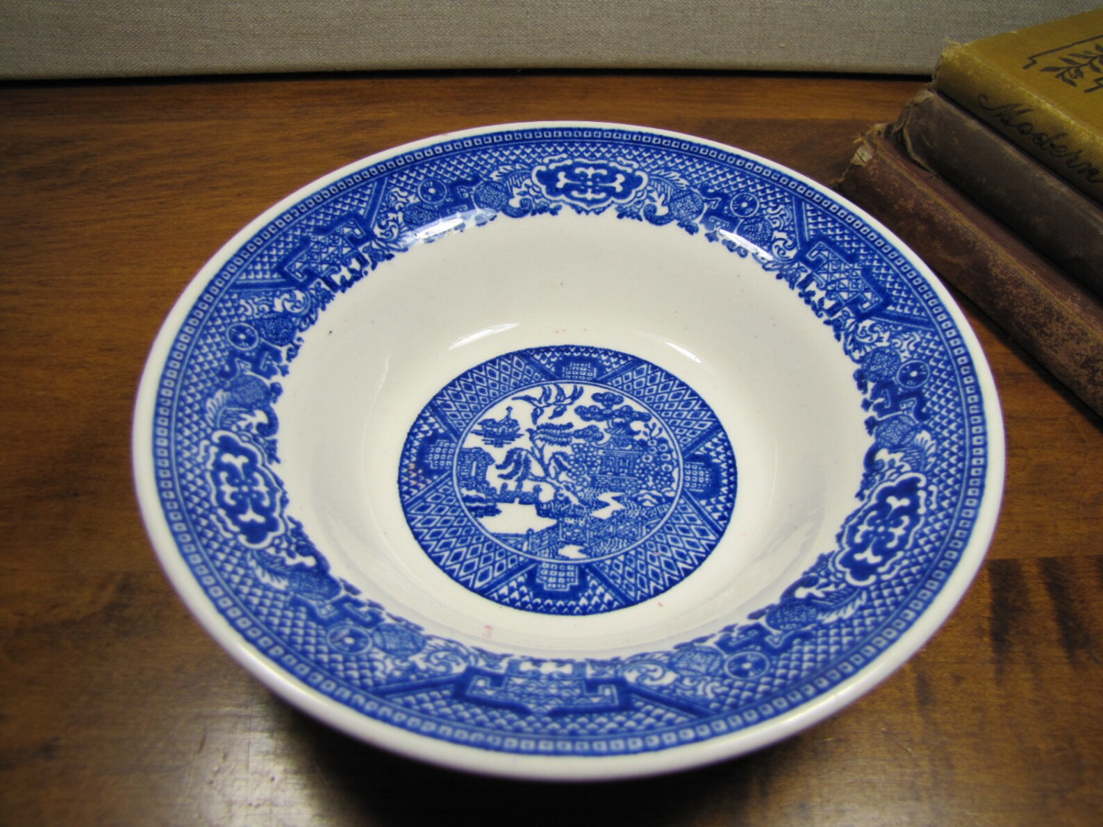 Vintage blue Willow Cereal Bowl Creamy White Etsy