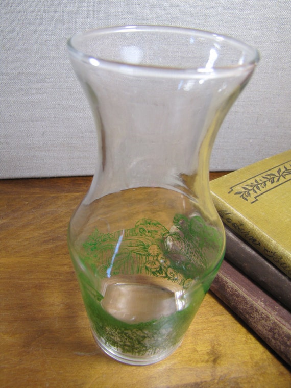 Small Glass Carafe Green Embossed Vegetables Dressing Mixing Jar