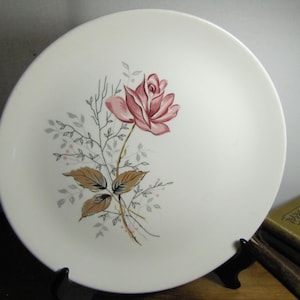 Canonsburg Pottery Dinner Plate - Royal Rose - Pink Rose on Stem