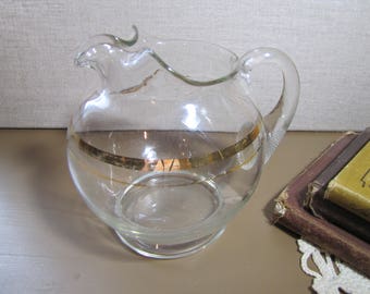 Small Glass Ball Shaped Pitcher - Gold Accent Bands