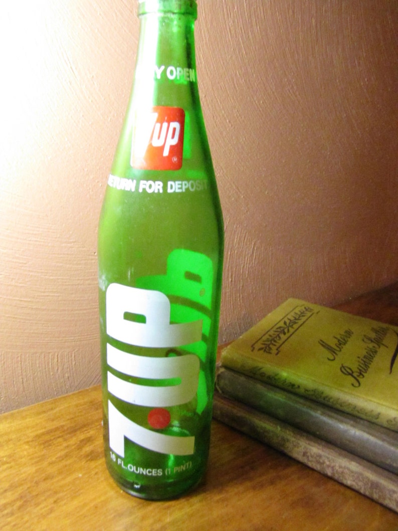 Vintage Glass 7 Up Bottle 16 Fluid Ounce Size image 1