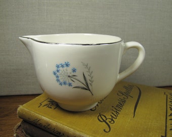 Vintage Creamer - Blue and Gray Flower  - Gold accent