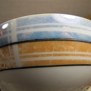 Vintage Footed Bowl Blue and Orange Lusterware Bands Made in Japan image 5