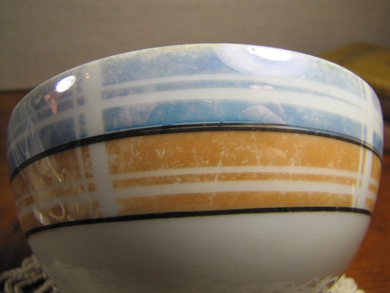 Vintage Footed Bowl Blue and Orange Lusterware Bands Made in Japan image 5