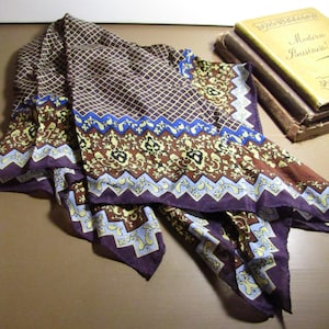 Anne Klein Silk Scarf - Brown, Tan, Plum, Black and Blue