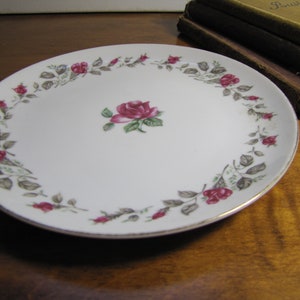 Diamond China - Moss Rose Pattern - Salad Plate - Dark Pink Roses - Gold Accent