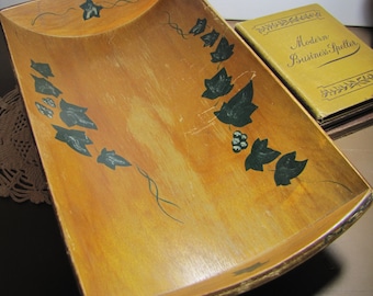 Wooden Bowl - Trough - Hand Painted Leaves and Berries