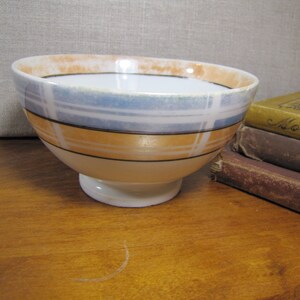 Vintage Footed Bowl Blue and Orange Lusterware Bands Made in Japan image 3