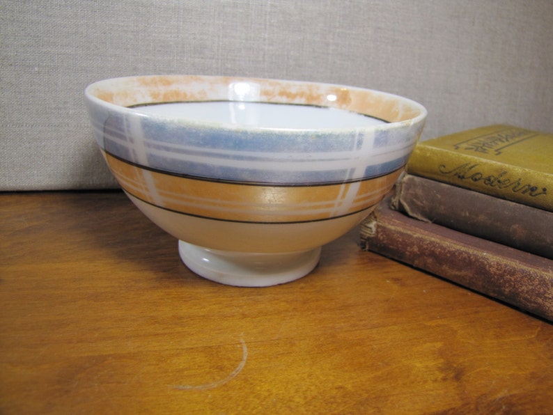 Vintage Footed Bowl Blue and Orange Lusterware Bands Made in Japan image 3