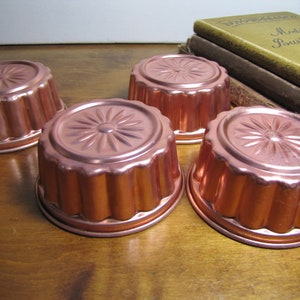 Set of Four (4) Small Copper Molds - Starburst Design - Round Shape - Fluted Edge