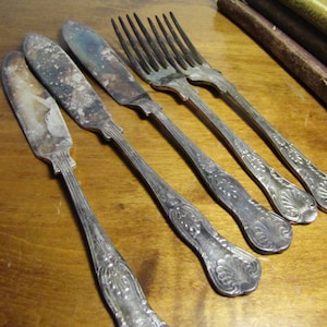 Five (5) Pieces of Vintage Newbridge Flatware:  (3) Fish Knives and (2) Salad Forks - Kings Pattern