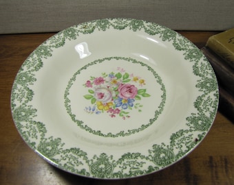 Royal China - Clara Jane - Shallow Wide Rim Bowl - Green and White - Floral Pattern
