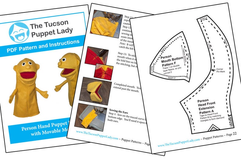 Person Hand Puppet Pattern with Movable Mouth Etsy