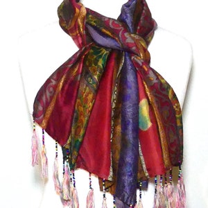Silk scarf with beaded tassels
