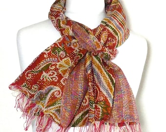 Kantha stitch silk reversible scarf/wrap