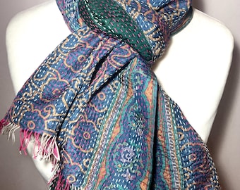 Kantha stitch silk reversible scarf/wrap