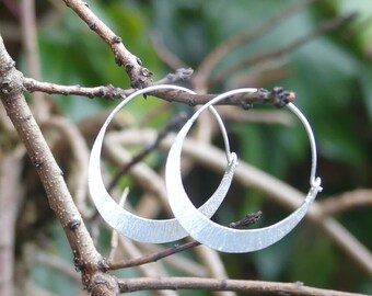 Brushed silver hoop earrings - 28mm diameter