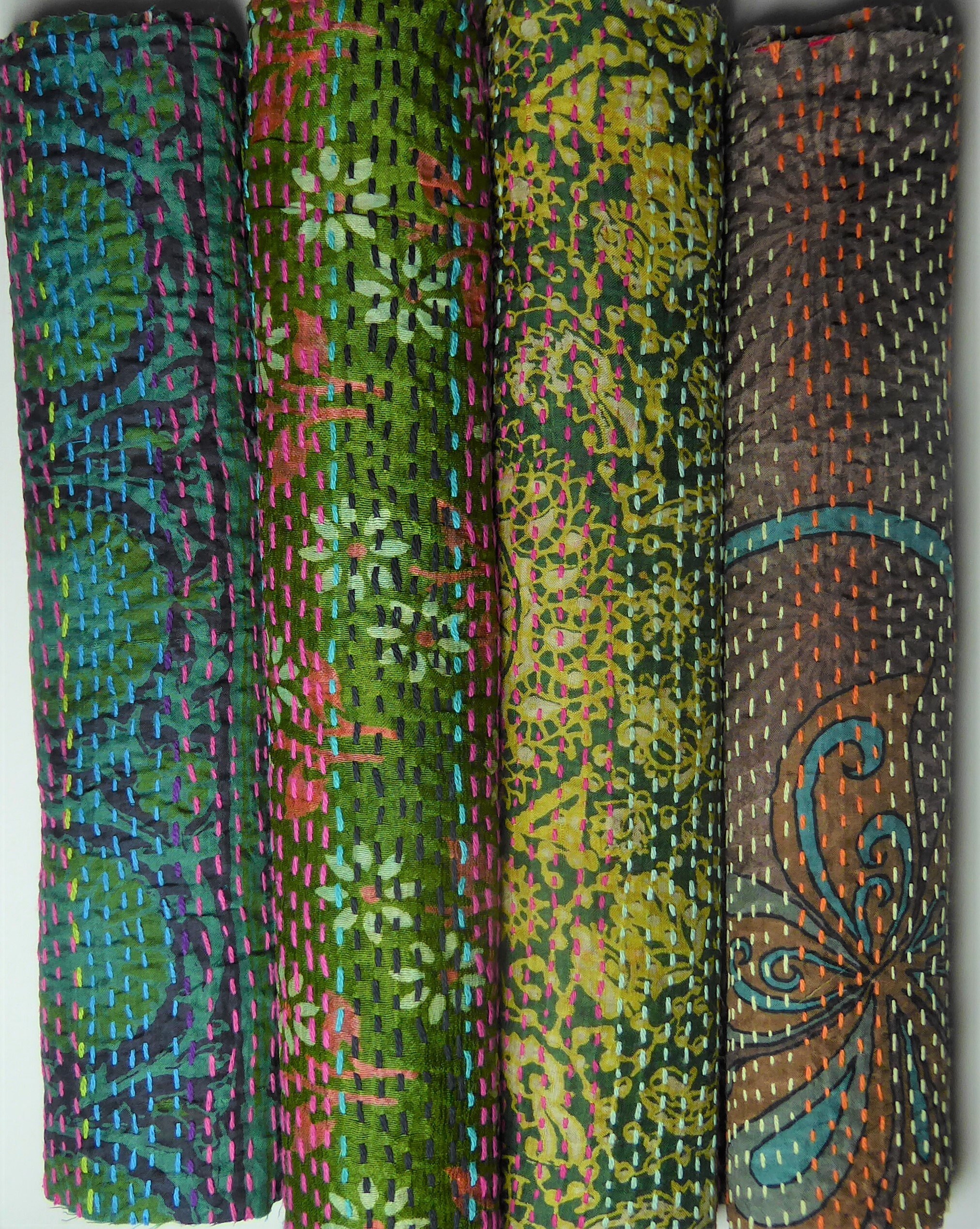 16 Silk Kantha Stitch Squares for Etsy