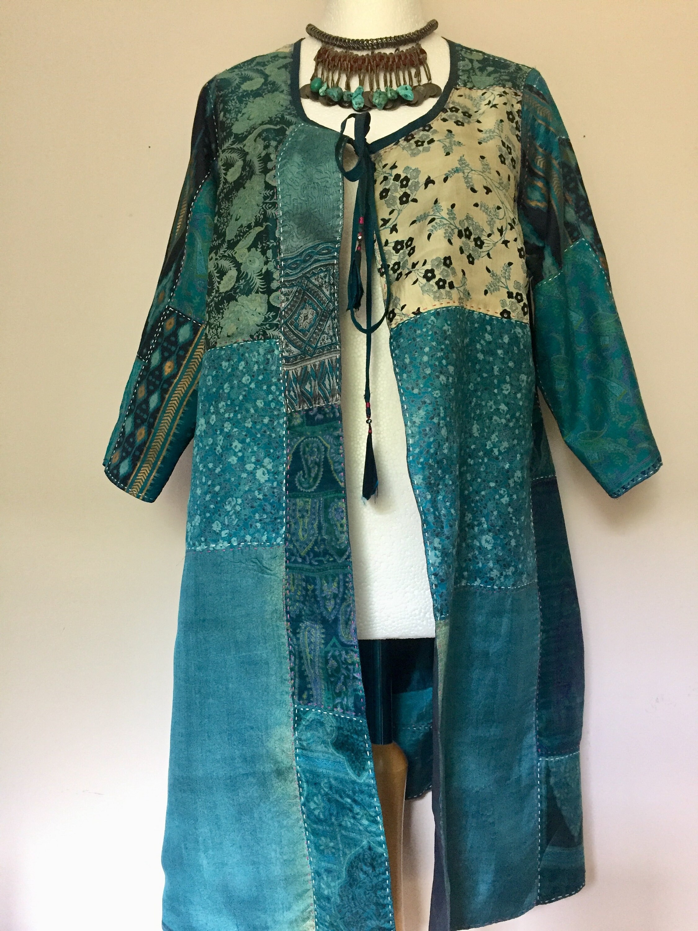 Image of Beautiful Double Layered Reversible Silk Duster Coat Size/ | Uk