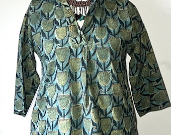 Hand Blockprint shirt tunic with pockets in natural dye