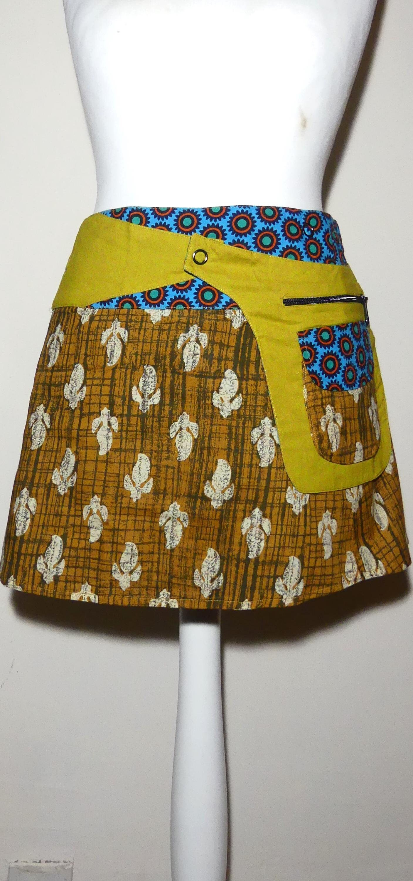 Jupe portefeuille en coton réversible et réglable avec poche 15