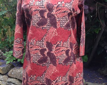 Handblock print cotton tunic with pockets in natural dye (UK sizes 14 to 18)