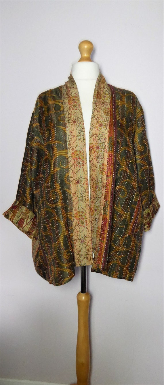 Free Size Reversible Kantha Stitch Silk Jacket With Pockets - Etsy UK