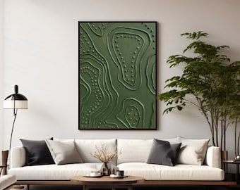 Arte de pared texturizado en Verde 3D, pintura minimalista sobre lienzo,  Wabi-Sabi, pintura para sala de estar, lienzo moderno BOHO