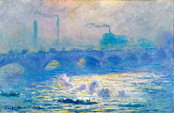 Claude Monet、WATERLOO BRIDGE、画集画、新品額装付 Claude Monet - Waterloo Bridge - Fine Art Glicée - 1903