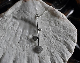 Sterling Silver Pendant, Snow Moon Flower, Japanese Design Necklace