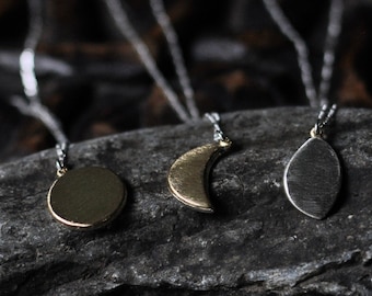 Reversible Moon Charm Necklace: Sterling Silver & Brass Pendant