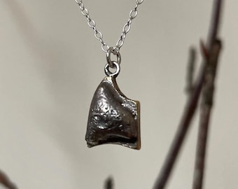 Oxidized Sterling Silver Meteor Pendant Necklace - Unisex Cosmic Jewelry