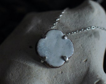 Japanese Enamel Snow Flower Necklace, White Charm Pendant