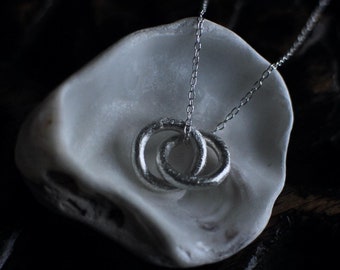 Sterling Silver Double Ring Necklace, Japanese Design, Artisan Crafted