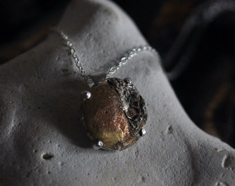 Rustic Moon Charm Necklace: Sterling Silver & Brass, Japanese Design