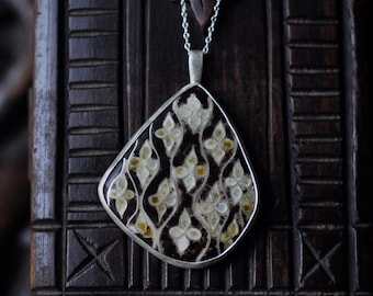 Cloisonne Enamel Pendant: Sterling Silver Floral Necklace, Japanese Tatewaku Design