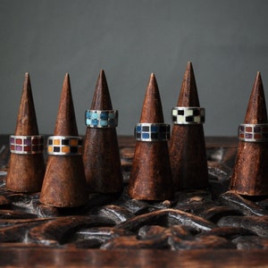 Japanese Enamel Sterling Silver Unisex Ring with a Japanese Traditional Design, Checkerboard Pattern